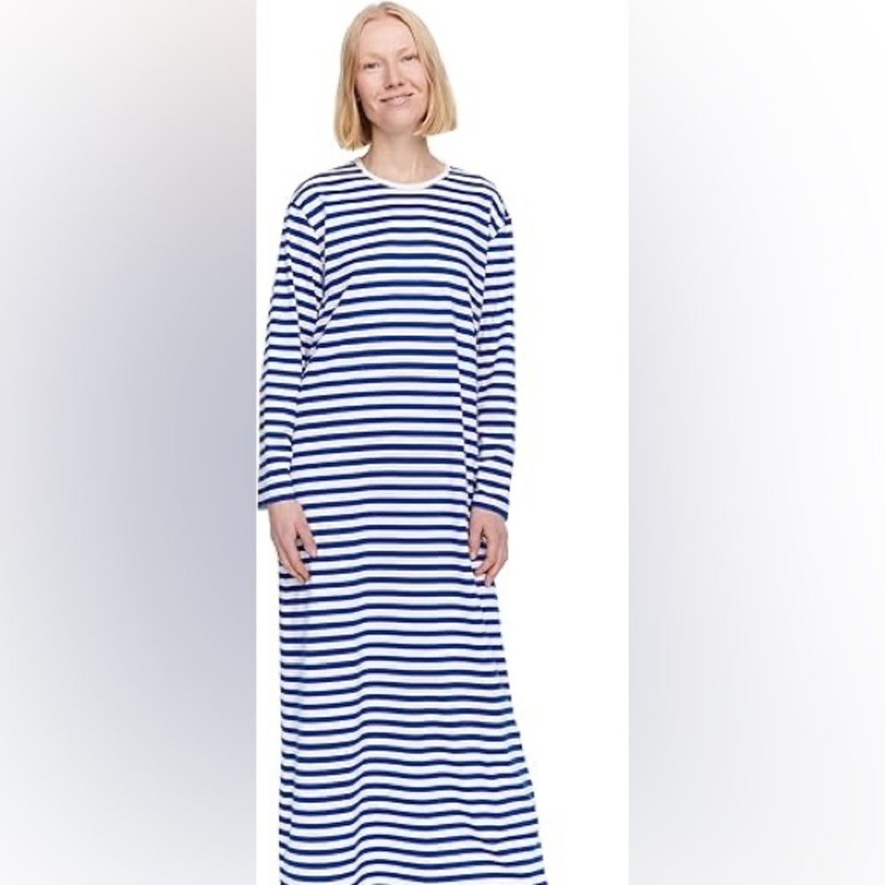 Marimekko Blue and White Striped Maxi Dress EUC XL
